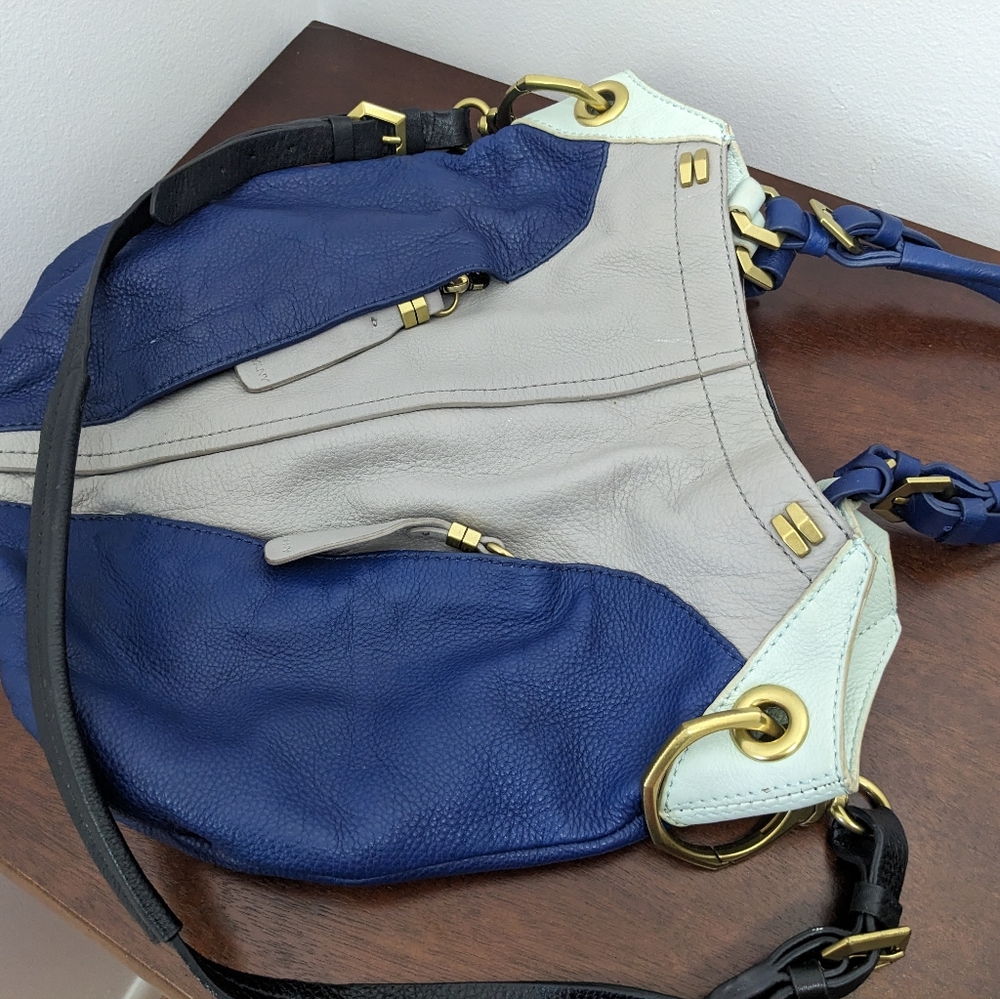 Oryany crossbody hand bag two tone blue and grey